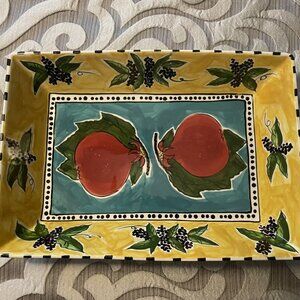CBK Ltd. Hand painted Ceramic Dish/Tray Pomegranate Grapes Berries Never Used